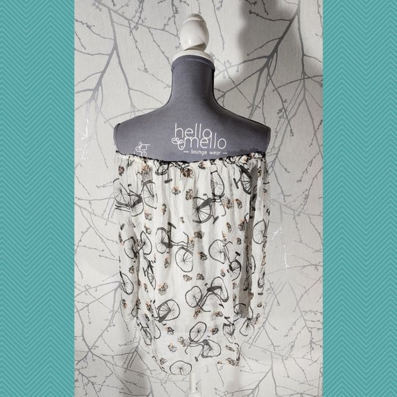 Angela White Bicycles Printed Silk Off Shoulder Blouse - Picture 3 of 4